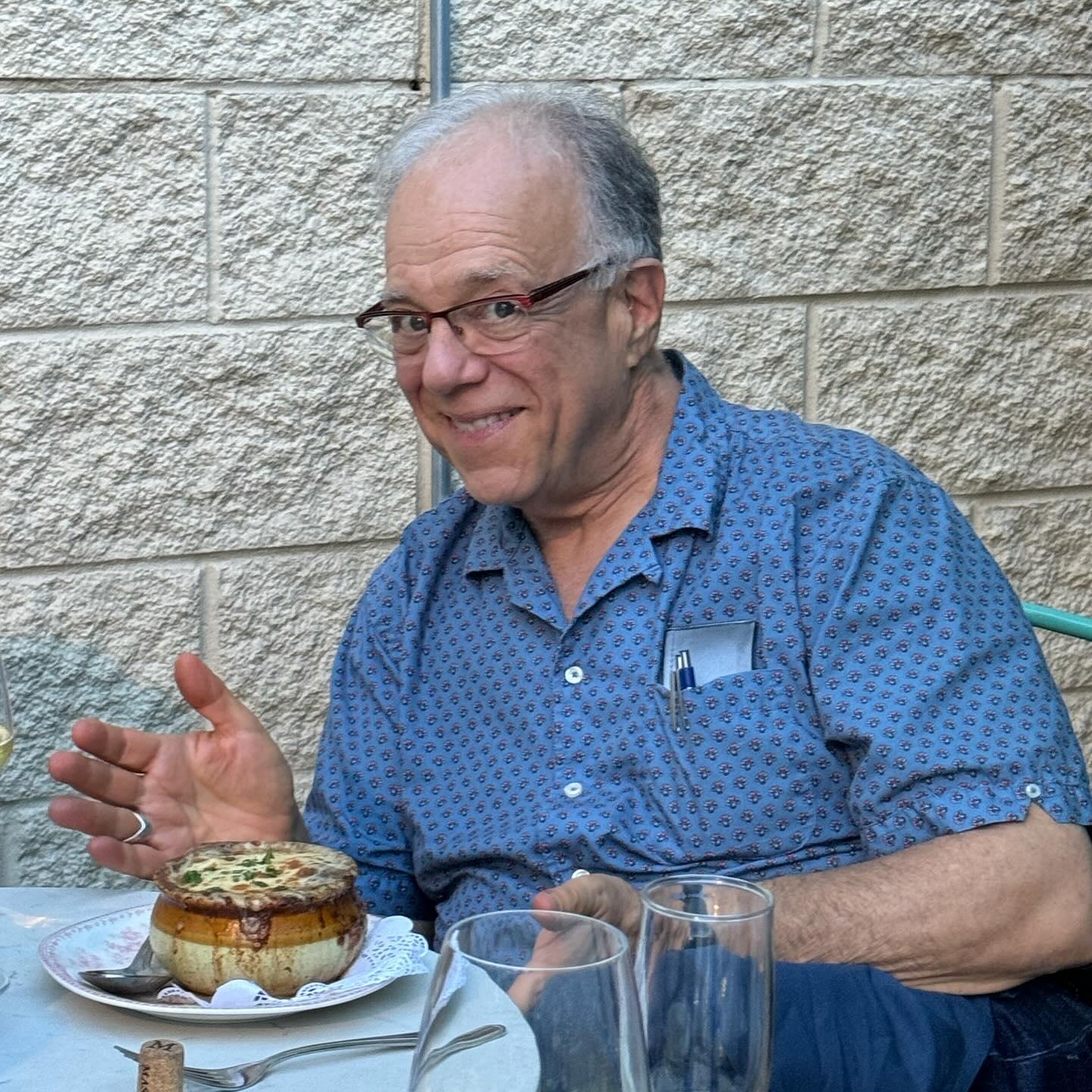 Bruce really enjoys his french onion soups