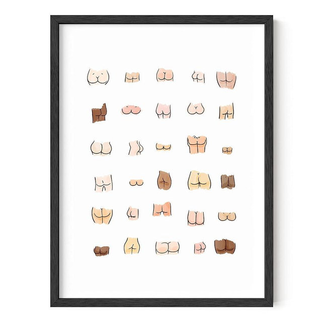 HAUS AND HUES Funny Bathroom Art Funny Bathroom Decor Butts Collage Cute Bathroom Decor Art Print Funny Bathroom Sign Funny Bathroom Wall Art Funny Bathroom Poster | Butts (Black Framed, 12x16)