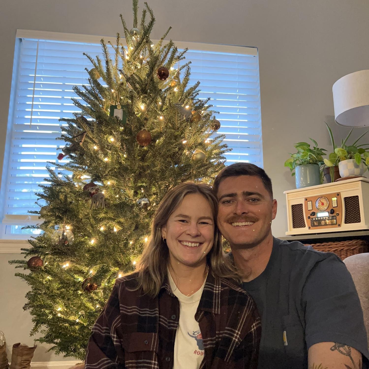 First Christmas tree! They went looking for a small tree but decided to go all out for their first one.