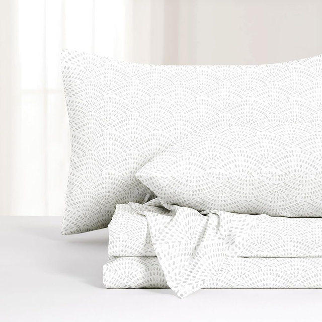 Wake In Cloud - Boho Bed Sheets, 4-Piece Sheet Set, Bohemian Chic Farmhouse Country Neutral Modern Aesthetic Pattern Printed Bedding, Deep Pocket, Grey, Full Size