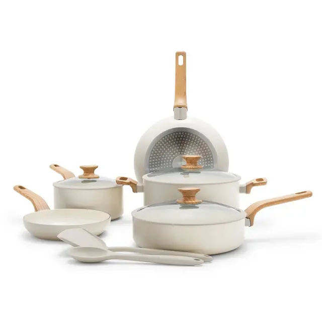 GreenPan Essence 10pc Healthy Ceramic Nonstick Cookware Set Cream: Stainless Steel Handles, Dishwasher-Safe, Induction Compatible
