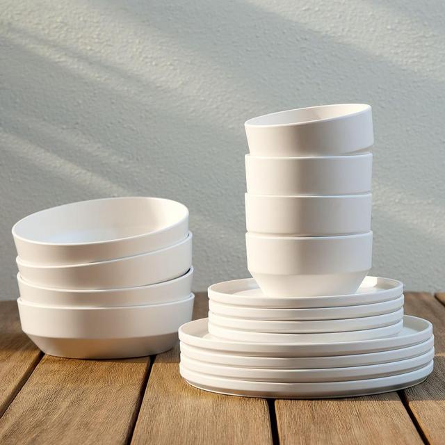 Aaron Probyn Melamine Dinnerware, Stone White, Set of 16, BOM