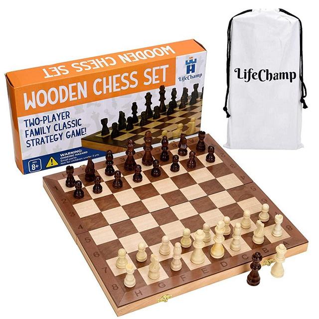 Chess Set for Adults and Kids with 15" Inch Large Folding Wooden Game Board and Storage for The Handcrafted Wood Chess Pieces