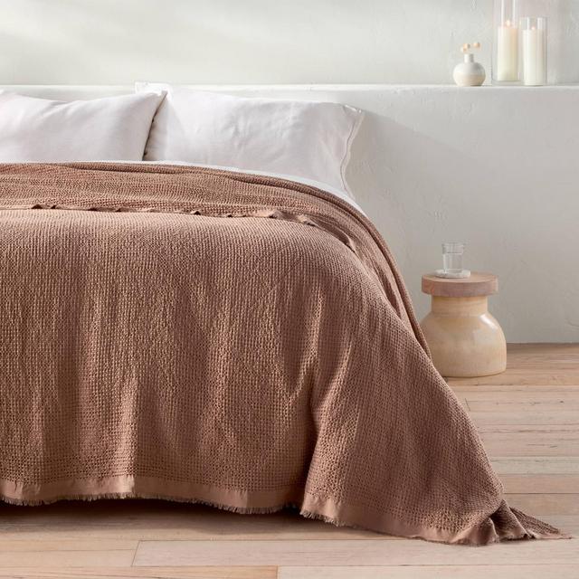King Textured Waffle Coverlet Brown - Casaluna™