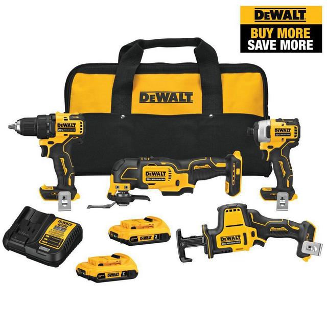 ATOMIC 20-Volt MAX Cordless Brushless Combo Kit (4-Tool), (2) 2.0 Ah Batteries, Charger & Bag