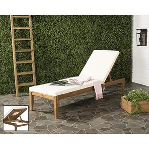 Safavieh PAT6731A Outdoor Collection Montclair Sunlounger, Teak Brown/Beige