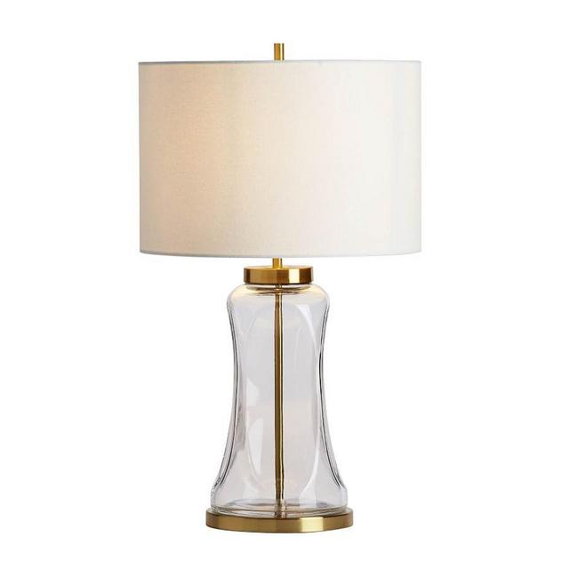 Berkeley USB Table Lamp, Small,Antique Brass/Clear Glass With Medium Gallery SS Shade, White