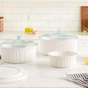 CorningWare French White 7-Pc Ceramic Bakeware Set with Lids Chip and Crack Resistant Stoneware Baking Dish, Microwave, Dishwasher, Oven, Freezer and Fridge Safe