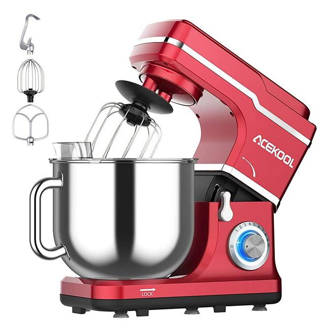 Stand Mixer, 7.5QT 660W Electric Dough Mixer, Kitchen 10-Speed Tilt-Head Food Mixer for Baking&Cake, with Stainless Steel Bowl, Whisk, Dough Hook, Beater, Splash Guard(RED) MC1