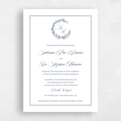 Navy, Blue Wedding Invitation - Goundry Frame Letterpress