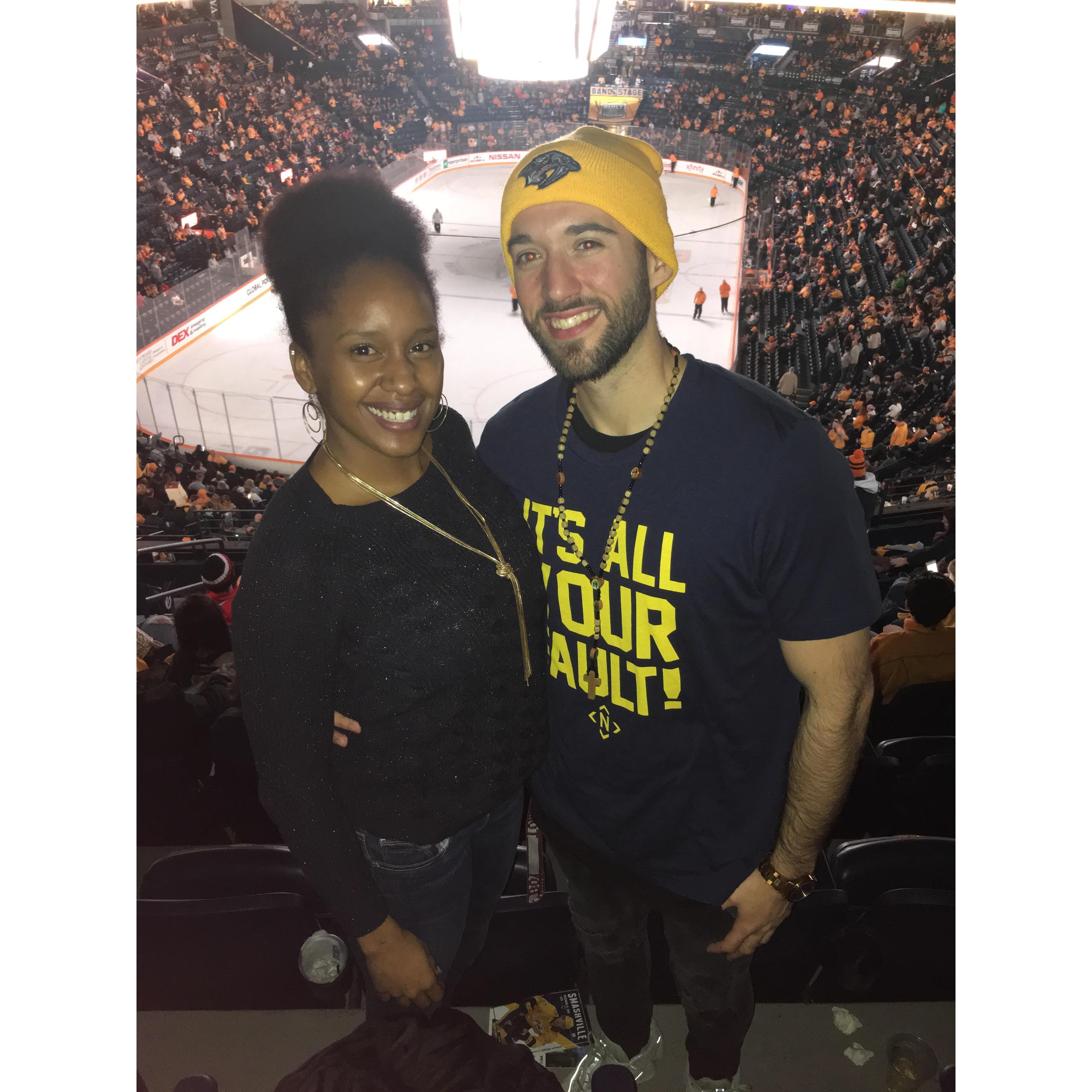 Our very first Nashville Predators hockey game together! Tommy surprised me with really awesome club seats!
