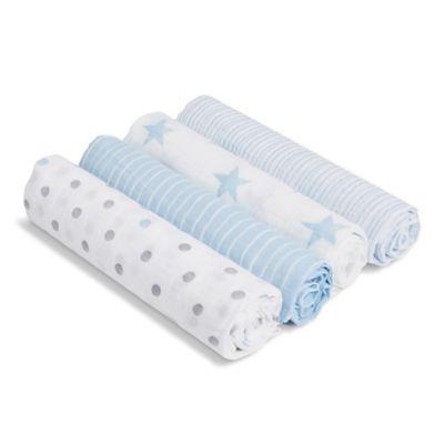 aden + anais™ essentials Dapper 4-Pack Cotton Muslin Swaddles in Blue