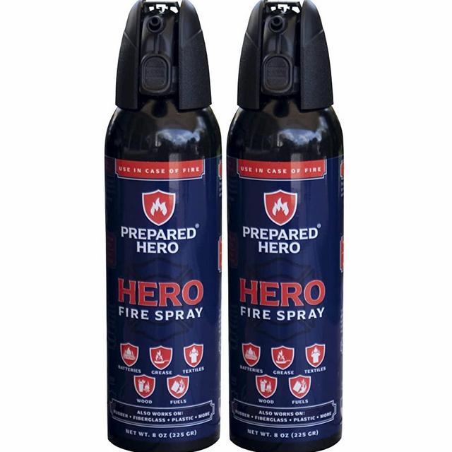 Prepared Hero Fire Spray - Mini Fire Extinguishers for House, Car, Garage - Kitchen Small Fire Extinguisher for Home, Made in USA, 100% Organic - Compact, Portable & Easy to Use, Non-Toxic - Pack of 2