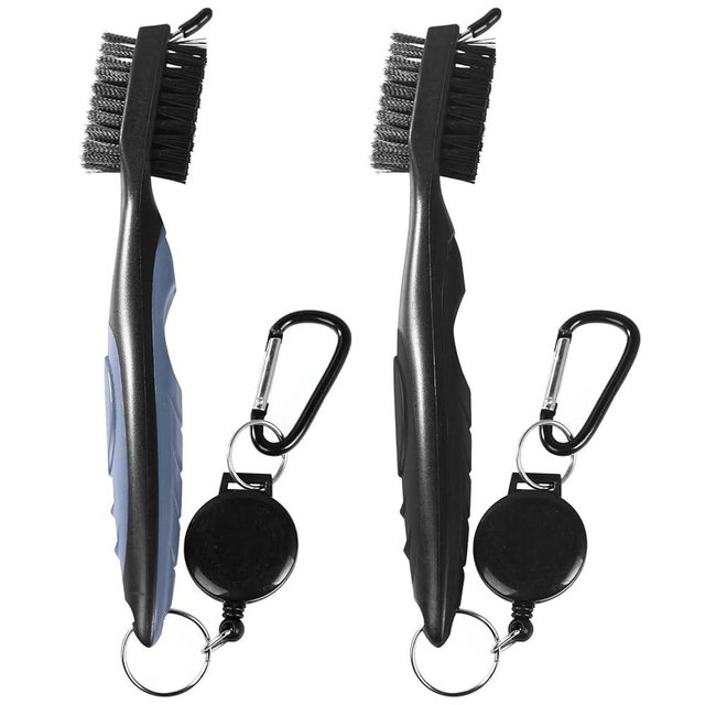 OBTANIM 2 Pack Golf Club Brush Groove Cleaner Tools with Retractable Zip-line Aluminum Carabiner for Golf Club Bag Accessories