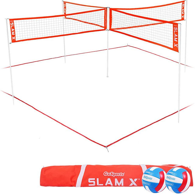 GoSports Slam X 4 Way Volleyball Game Set - Ultimate Backyard & Beach Game for Kids and Adults