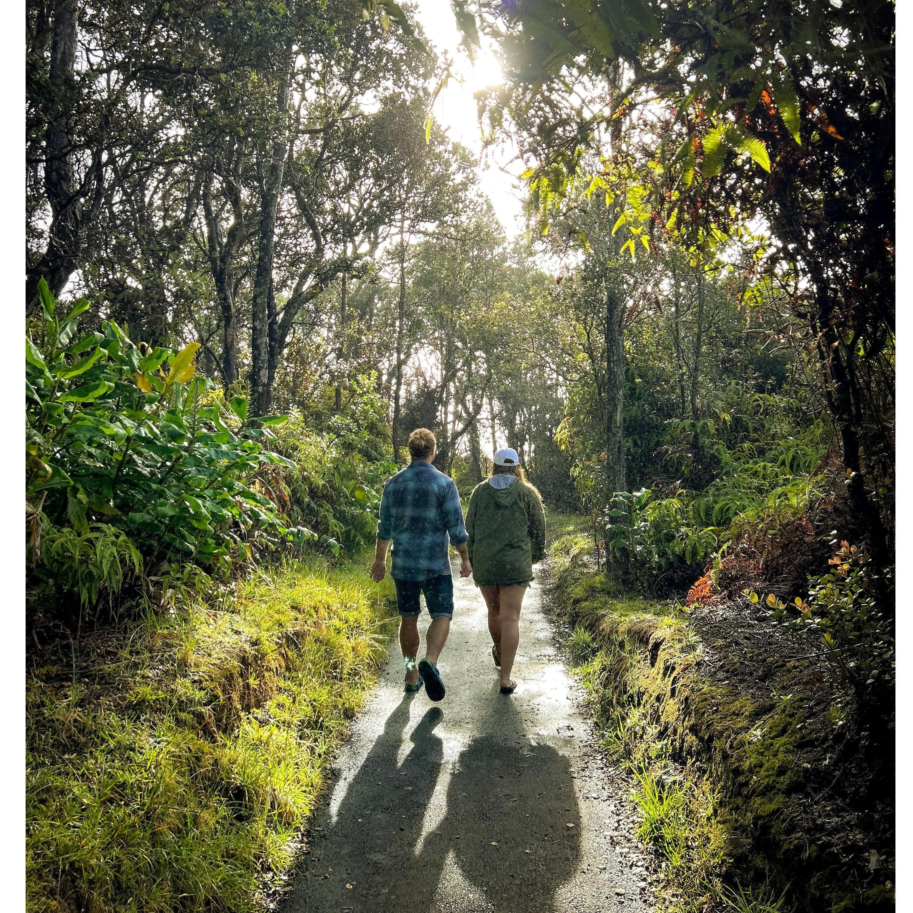 Walking down the trail in Volcano national park