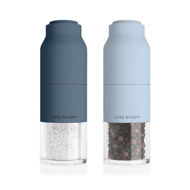LARS NYSØM Stainless Steel Salt and Pepper Mill Set with Adjustable Ceramic Grinder I Manual Spice Mill Set (Blue Stone/Baby Blue)