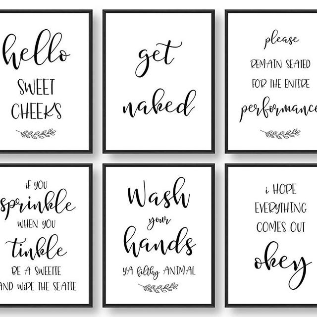 Giftsfarm Bathroom Wall Decor, Bathroom Wall Art, Farmhouse Bathroom Decor, Bathroom Quotes, Signs & Rules Decorations (Set of 6, 8x10in, Unframed)