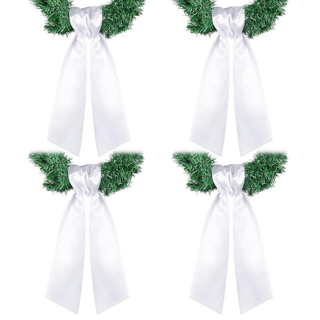 VitalCozy 4 Pcs Wreath Sash for Front Door Blank White Wreath Sash Plain Wreath Accessories for Embroidery Monogram Xmas Party Farmhouse Indoor Outdoor Summer Wedding Decorations, 4.49'' x 56.3''