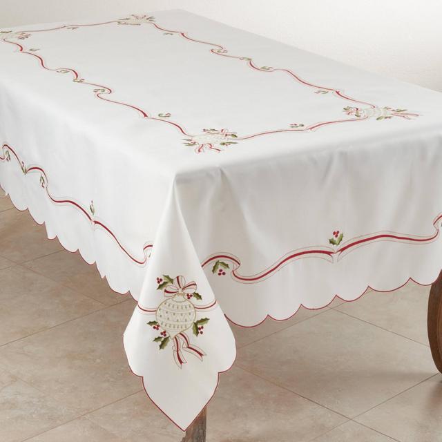 65" X 104" Embroidered Christmas Tablecloth Ivory - SARO Lifestyle