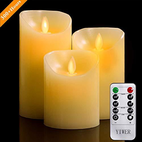 YIWER Flameless Candles, 4" 5" 6" Set of 3 Real Wax Not Plastic Pillars, Include Realistic Dancing LED Flames and 10-Key Remote Control with 2/4/6/8-hours Timer Function, 300+ Hours (3, Ivory)