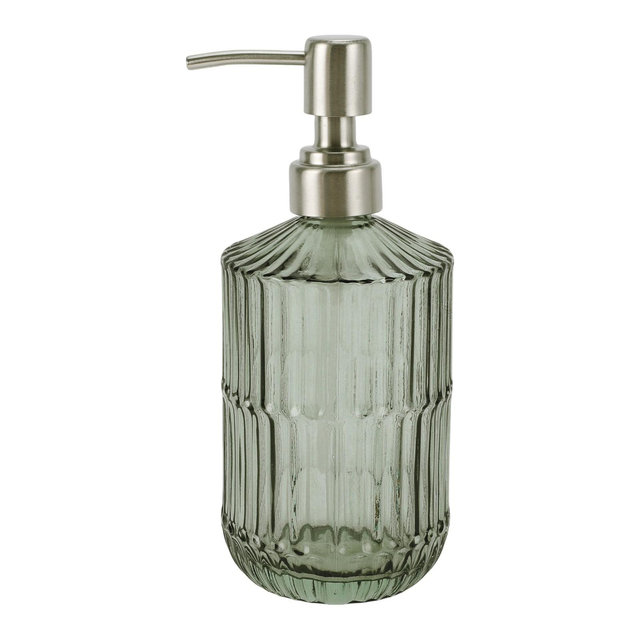 Unique Bargains Classic Vertical Lines Soap Pump Dispenser 450ml 1 Pc Green, Silver Tone