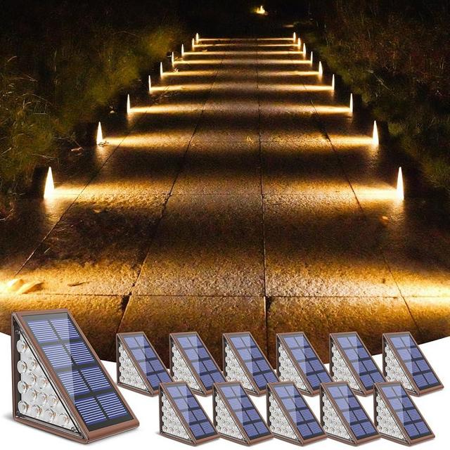 NIORSUN Outdoor Step Lights,12 Pack Warm White Stair Solar Lights Outdoor Waterproof IP67 Auto On Off,Solar Lights for Steps,Stair,Patio,Yard,Porch,Front Door,Sidewalk,Deck Decor（Brown）