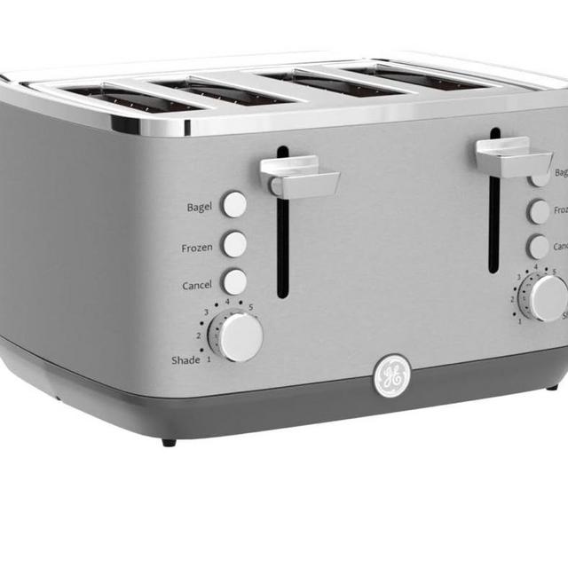 GE Stainless Steel Toaster | 4 Slice | Extra Wide Slots for Toasting Bagels, Breads, Waffles & More | 7 Shade Options for the Entire Household to Enjoy | Countertop Kitchen Essentials | 1500 Watts