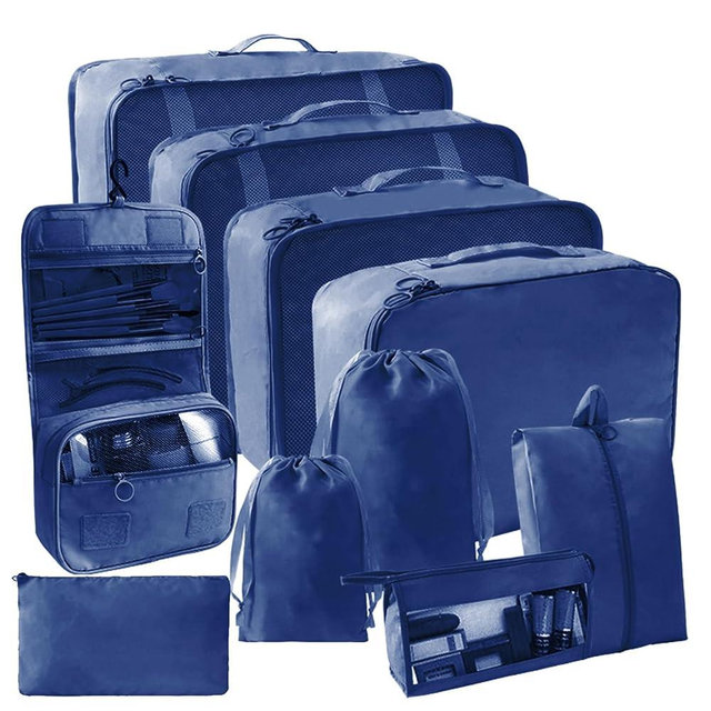 SLMT 10 Set Packing Cubes for Suitcases, Luggage Organizer Bags for Carry On, Travel Bags Organizer for Luggage, Must Have Travel Essentials for Women and Men (Navy Blue)