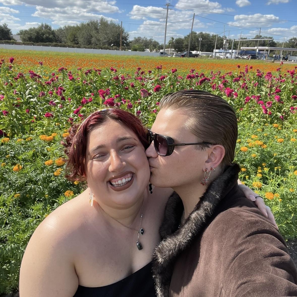 Clayman and Alanna at their favorite flower farm for the marigold festival before Day of the Dead