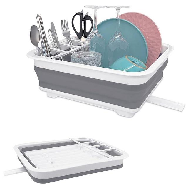 Goderewild Foldable Dish Drying Rack with Drain Plug and Swivel Spout - Lightweight, Compact and Space-Saving Dish Drainer Organizer for Kitchen, RV, Campers and Travel Trailers