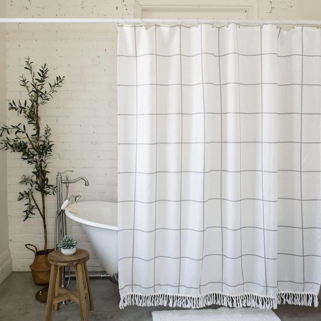 Elena Home Goods Fabric Shower Curtain | 72x72 inch Standard Size | FarmhouseTassel Design