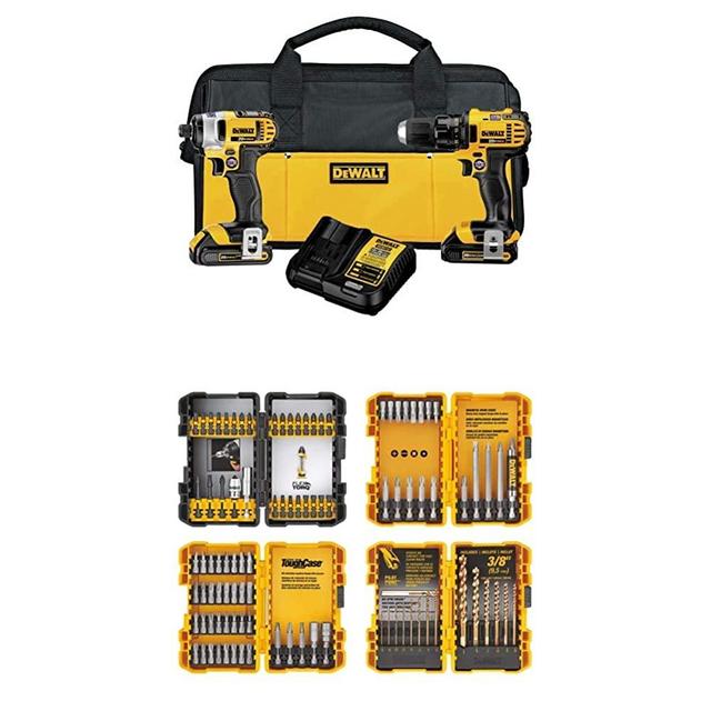 DEWALT 20V MAX Impact Driver and Drill Combo Kit (DCK280C2) with DEWALT DWA2FTS100 Screwdriving and Drilling Set 100 Piece
