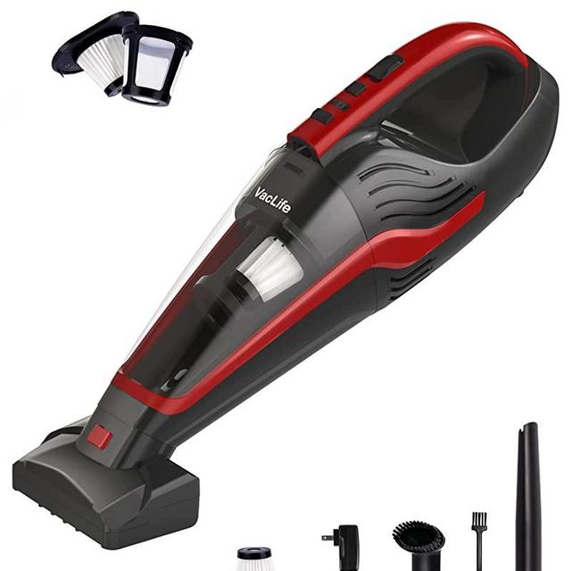 VacLife Pet Hair Handheld Vacuum - Hand Vacuum Cordless Rechargeable, Well-Equipped Hand Held Vacuum with Reusable Filter & LED Light, Powerful Stair Vacuum with Motorized Brush, Red (VL726)