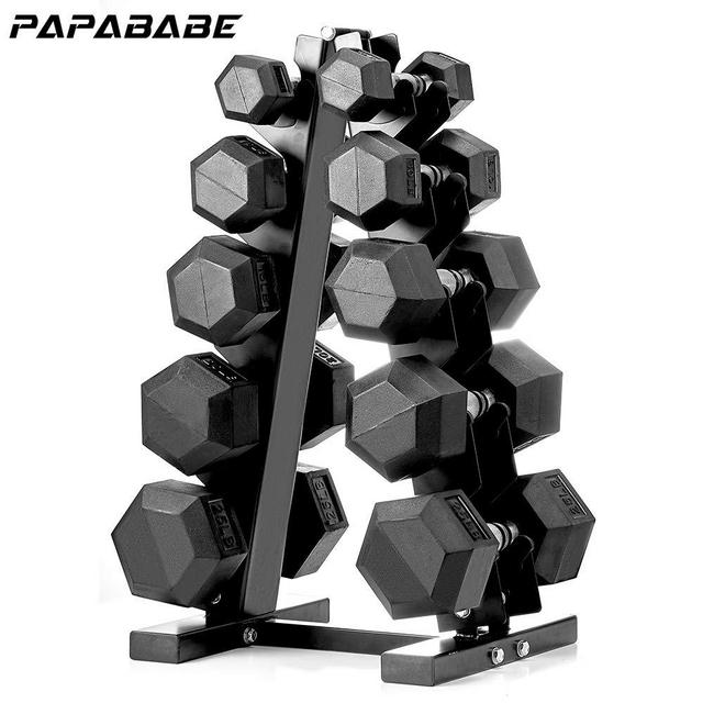 PAPABABE Dumbbell Set with A-Frame Dumbbell Rack Rubber Encased Hex Dumbbell Free Weights Dumbbells Set Home Weight Set (A Pair of 5 10 15 20 25 LB Dumbbell with Dumbbell Rack)