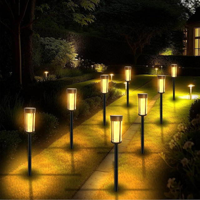 Lumsoloire 8 Pack Solar Pathway Lights Outdoor, Solar Lights Outdoor Waterproof, LED Pathway Lights Solar Powered Filament Bulb, Perfect for Yard Lawn Walkway Driveway Backyard Landscape-Warm White