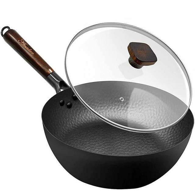 Frying Pan with Lid Skillet Nonstick ,Aneder 10 inch Carbon Steel Wok Pan Woks and Stir Fry Pans for Electric,Induction and Gas Stoves