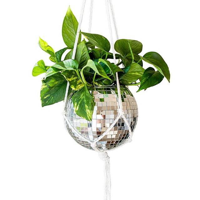 Havenstone Home Hanging Disco Ball Planter 8" - with Macrame Plant Hanger - for Indoor or Outdoor Plants - Includes Soft Macrame Cotton Rope Hanger - Home Décor, Room Décor, Patio or Boho Décor