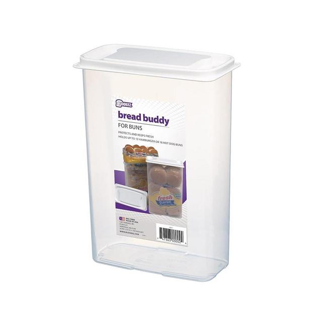 Buddeez Bread Buddy for Hamburger and Hot Dog Buns, Bun Keeper for Picnic and Camping, Scones, Rolls, Brioches, Croissant – White Lid
