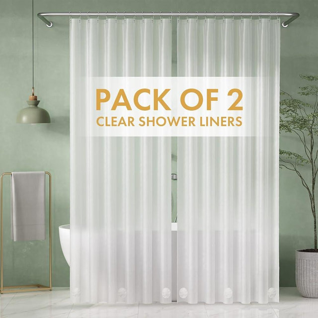 AmazerBath Shower Curtain Liner 2 Pack, 72 x 84 Inches PEVA Plastic Shower Liner with 3 Weighted Stones and 12 Rustproof Metal Grommet, Lightweight Waterproof Shower Curtain - Frosted