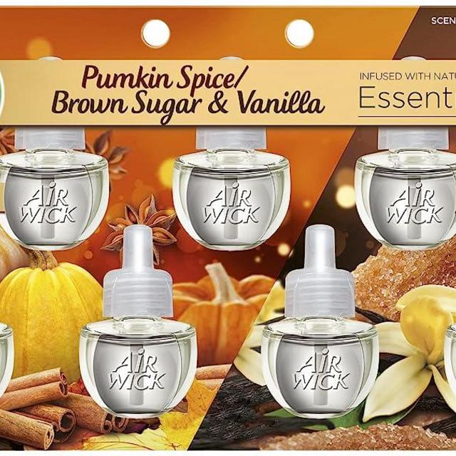 Air Wick Plug in Scented Oil Refill, 7ct, Pumpkin + Brown Sugar Mixed Pack, Fall Scent, Essential Oils, Air Freshener