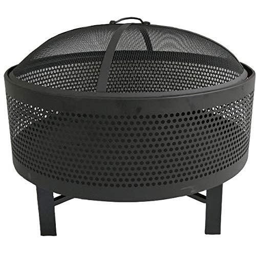 Catalina Creations 26" Steel Fire Pit Cauldron with Cutouts | Patio Fire Pits for Outdoor Wood Fires | Spark Screen & Accessories Included | Black - AD823