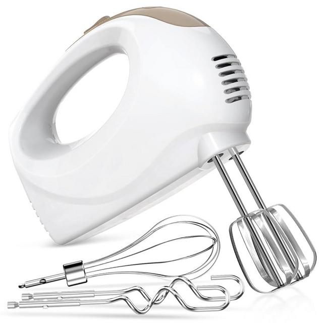 Handmixer - 5 Speed Portable Kitchen Mixer Electric Handheld with 5 Stainless Steel Accessories Whisk, Food Beater, ‌Ivory