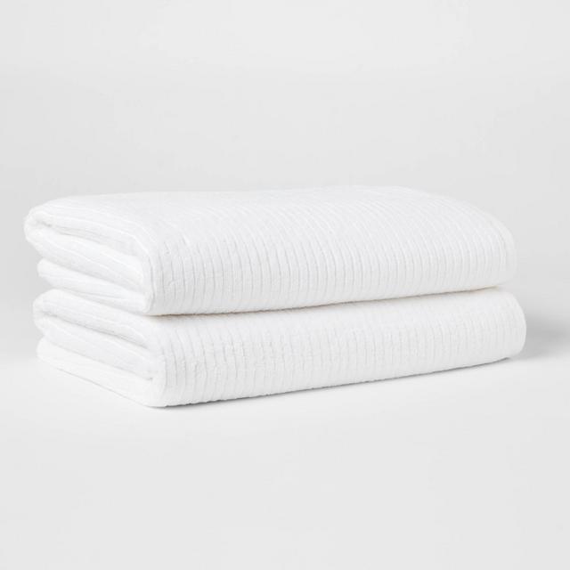 2pk XL Quick Dry Ribbed Bath Towel Set White - Threshold™