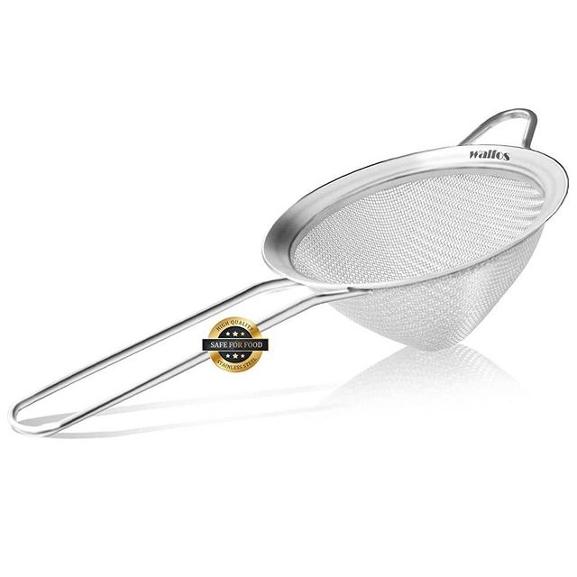 Small Extra Fine Mesh Strainer for Cocktail & Tea, Walfos Mini Stainless Steel Sieve with Handle, 3.3 Inch Metal Sifter for Tea Herbs, Coffee, Juice & Beverages
