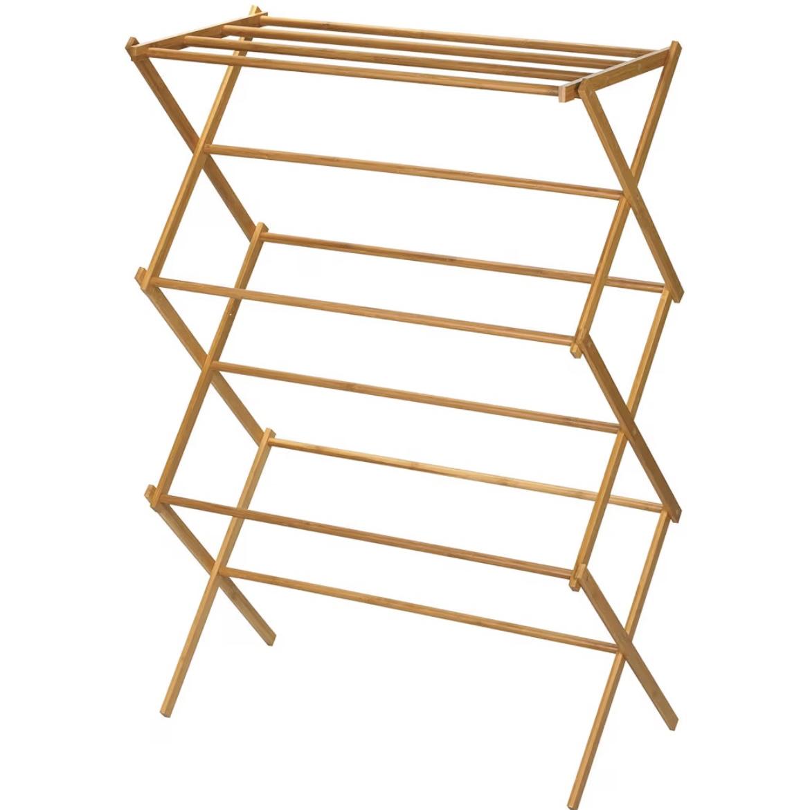 Household Essentials Bamboo Folding Clothes Drying Rack, Upscale Laundry Rack with 11 Dowels, Environmentally Friendly, Stable Frame, Shelf for Drying Flat