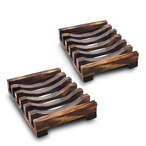 Magift 2 Piece Bathroom Wooden Soap Case Holder, Sink Deck Bathtub Shower Dish, Rectangular, Hand Craft, Natural Wooden Holder for Sponges, Scrubber
