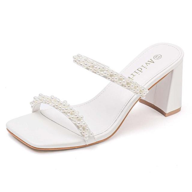 Avidirk Women's Square Open Toe Heeled Sandals Two Strap Mules Slip On Block Chunky Mid Heels Sandals