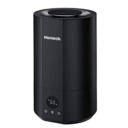 Homech Top Fill Humidifiers,4L Smart Air Humidifier with 3 Cool Mist Level Adjustable,AI Mode,12H Timer,Sleep Mode,28dB Quiet Ultrasonic Humidifiers for 15-40 Hours Run Time-Black (HM-AH005)