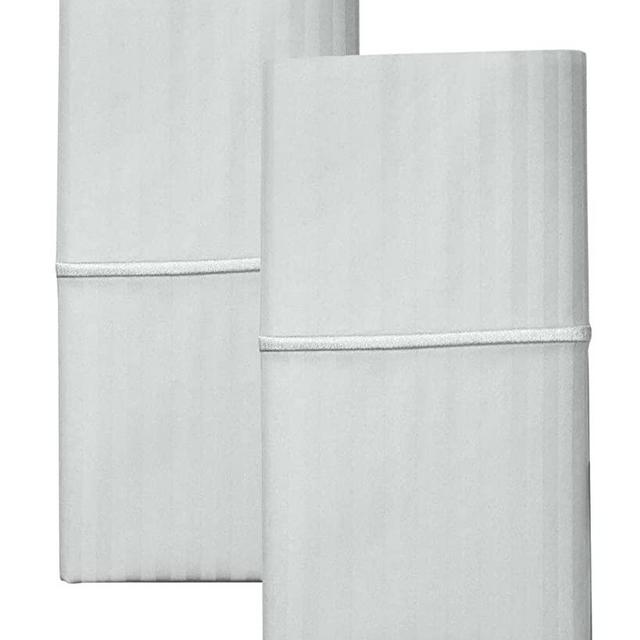 Feather & Stitch 2 Piece Pillowcase Set Standard Size Blue Blush 100% Cotton Damask Stripe Pillow Cases 500 Thread Count 20x30 Inches Ultra Soft Luxury Sateen Weave Bed Pillow Covers